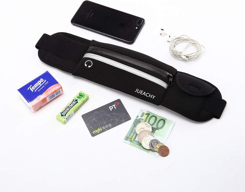 Jueachy Waterproof Running Belts for Women, Adjustable Fanny Pack Waist Pouch with Headphone Port