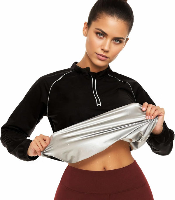 LAZAWG Sauna Suit Womens Long Sleeve Lightweight Zipper Workout Women Sweat Suits