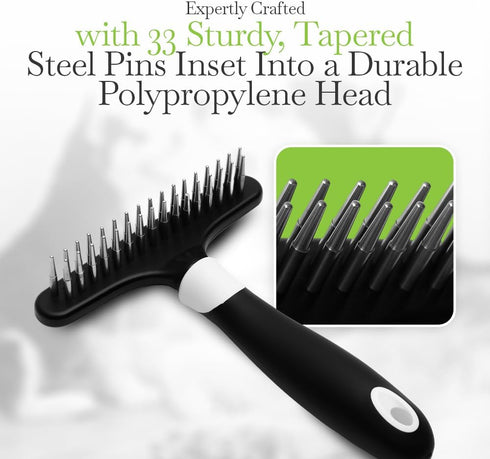 Fuller Brush Undercoat Pet Rake - 33 Sturdy Tapered Steel Pins Inset into Polypropylene Head - Ergonomically Designed Rubberized Handle - Reduce Tangles, Remove Loose Undercoat for Shed-Free Groom