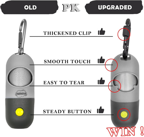 Dog Poop Bags Holder with LED Flashlight | Pet Waste Bags Dispenser for Leash | Grey and Black Container with 30 Bags