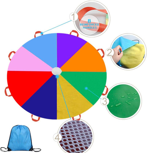 Gimilife 9ft 8 Parachute Toys for Kids, Rainbow Parachute Toy with Durable Handles, Toy Tent Game for Cooperative Play
