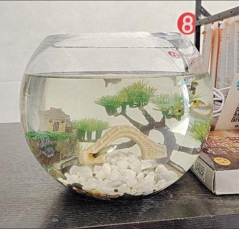 Small Japanese Fish Tank Decorations Set, Suitable for Aquariums up to 5 Gallon, Includes Plastic Plants