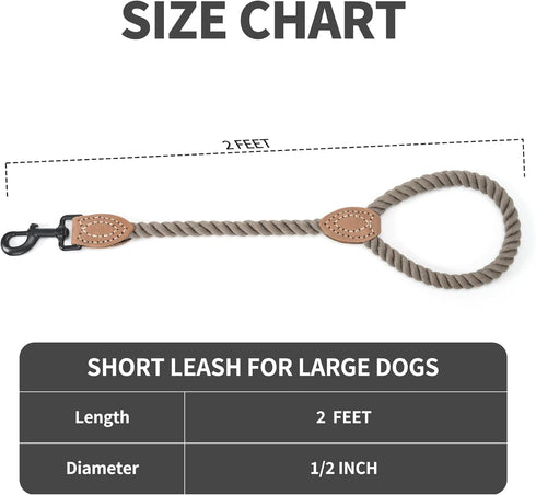Mile High Life Short Dog Leash - Braided Cotton Rope with Leather Tailor Tip, 18 Inch Heavy Duty Metal Clasp Wedding