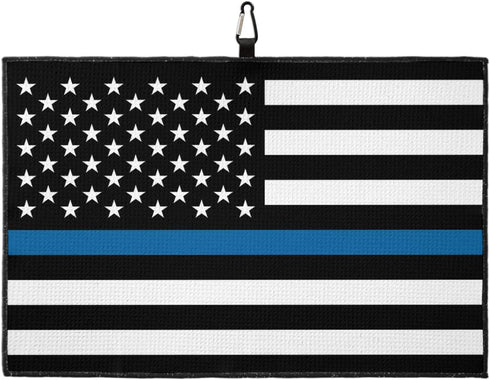 Golf Towel 24"x16" Blue White American Police Flag, Absorbent Microfiber, Honoring Law Enforcement Officers
