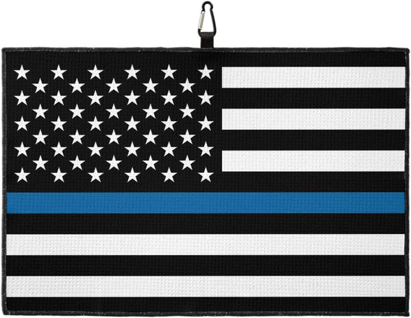 Golf Towel 24"x16" Blue White American Police Flag, Absorbent Microfiber, Honoring Law Enforcement Officers