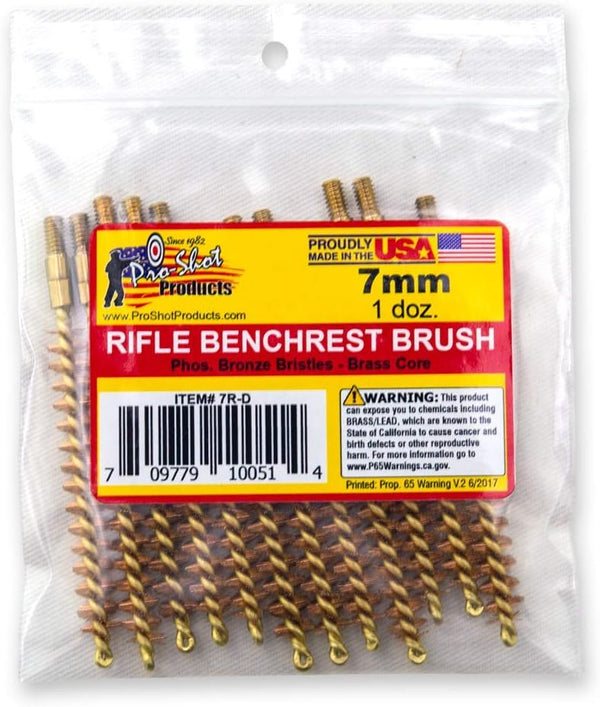 Pro-Shot Products 7mm Rifle Bore Brush Dozen Pack, Brass