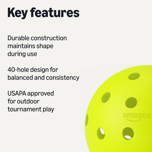 Amazon Basics Outdoor Pickleball Balls - USAPA Approved, Yellow