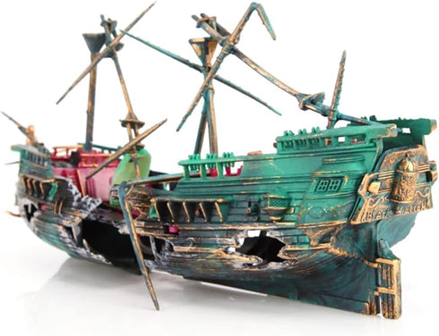Air Bubbler Sunken Ship Ornament, Aquarium Shipwreck Decorations for Fish Tank Aerating Action