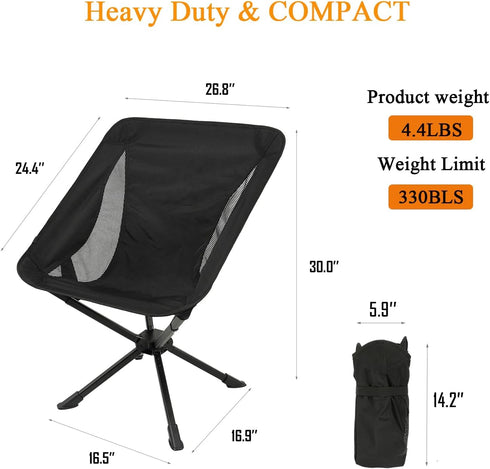 Dueecasebit Set 330LBS Compact Small Camping Chair, Folding Portable Camp Chair for Adults Hiking Travel Outdoor