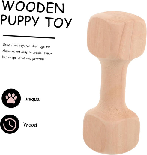 Yardwe Dumbbell Wooden Chew Toy for Small Breeds Dogs, Durable Pet Accessory for Playing, Chewing and Teeth Cleaning, Portable Molar Toy in Khaki