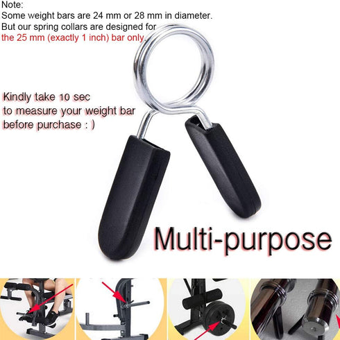 Spring Clip Collars, 1 inch (25 mm), for Smooth Dumbbell Handle or Standard Weightlifting Barbell, Pack of 4