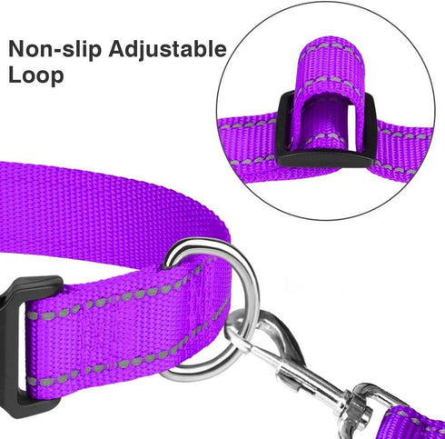 Taglory Purple Reflective Adjustable Dog Collars for Small Medium Large Dogs, Thin Nylon Webbing and Quick Release