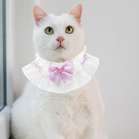 ANNUOZE 3 PCS Chiffon Cat Bibs with Bows, Sweet Lace Ruffle Dog Bib Collars, Cute Kitten Bandana Scarf, Pet Accessories