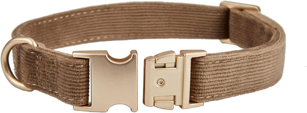 Soft Cotton Dog Collar with Metal Buckle Adjustable Heavy Duty Comfy Corduroy for Small Medium Large Dogs, Brown