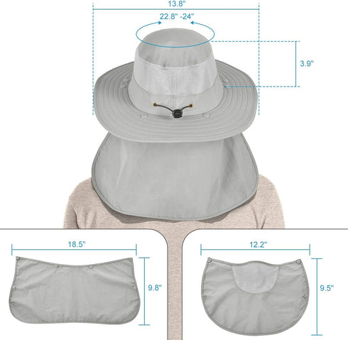 IYEBRAO Mens Outdoor Sun Hat with Face Neck Flap, UV Protection Wide Brim Fishing Hat for Hiking and Gardening