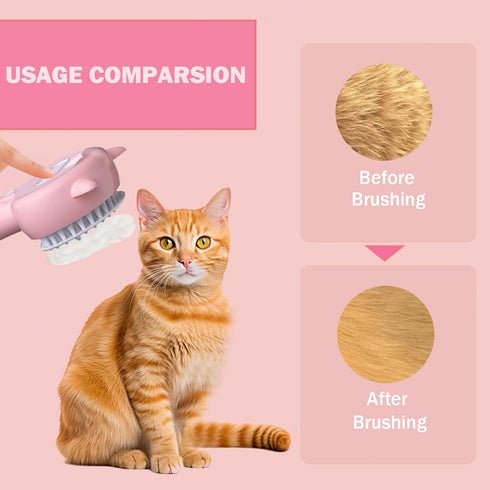 Cat Steam Brush - 3 in 1 Grooming Tool for Shedding with Water Tank, Self-Cleaning Comb for Cats & Dogs