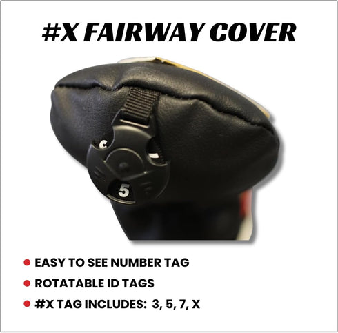 Majek Retro Golf Headcover - Black Red and White Vintage Leather Style X Fairway Wood Head Cover, Classic Look, Wheel