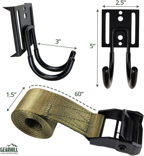 Tree Stand Gear Hanger, Comes with 3 Strong and Durable Double Tree Hooks for Hunting, Sturdy Thick Tie Down Straps,