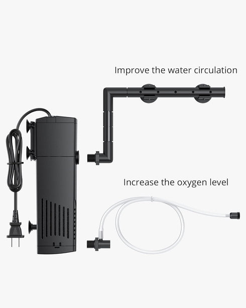 NICREW Submersible Aquarium Internal Filter, 20-40 Gallon Power Filter with Aeration System, 185 GPH, 10W
