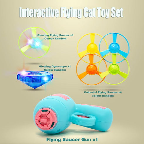 1 1 4 Cat Fetch Toy, Interactive Flying Cat Toy with Light Up Spinning Tops, LED Propellers and Flying