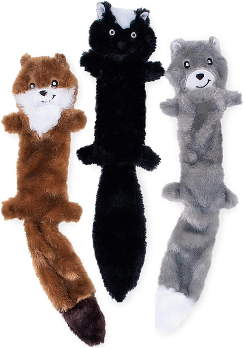 ZippyPaws Skinny Peltz - Weasel, Skunk, & Wolf - No Stuffing Squeaky Chew Toys for Small & Medium Breeds, 3-Pack