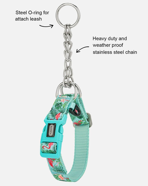 Martingale Dog Collar, Adjustable Floral No Pull Safe Training Collars with Steel Chain & Quick Release Buckle,