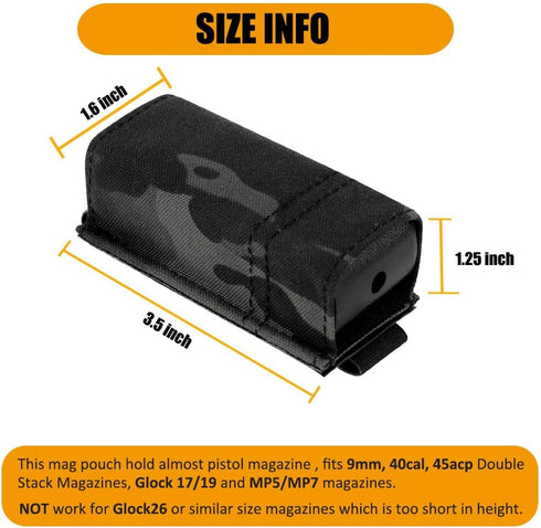 KRYDEX Single/Double Pistol Mag Pouch - Nylon Magazine Pouch 9mm with Quick Release Insert