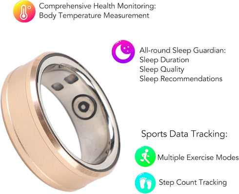 Smart Ring Health Tracker for Men and Women, Body Temperature, Activity Fitness, Sleep Monitor, Rechargeable Stainless