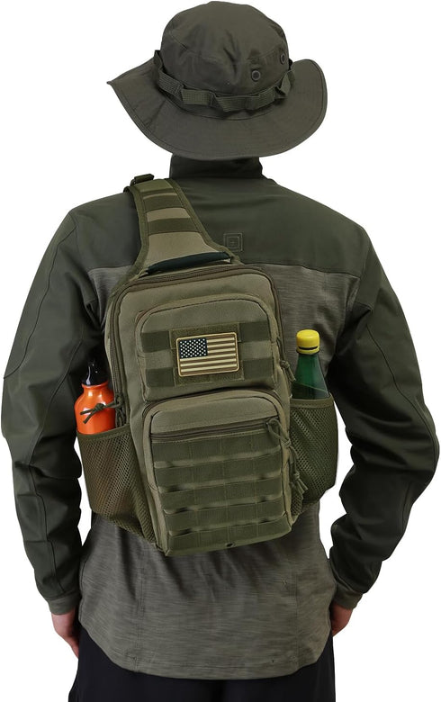 Pack Backpack Rover Sling Tactical Shoulder Sling Bag with Bottle Holder Crossbody Chest Bag, Olive