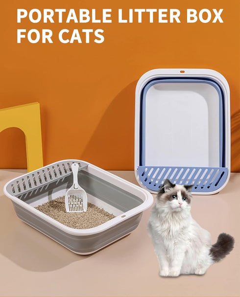17.7"13.4" BNOSDM Collapsible Small Cat Litter Box for Kittens Open Potty Pan Foldable Cat Toilet with Scoop Senior