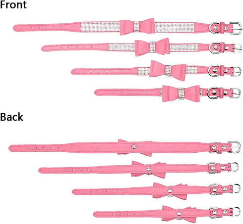 Beirui Rhinestone Bling Leather Dog & Cat Collar, Sparkly Crystal Diamonds Studded, Pink, XXS Neck 6-8"