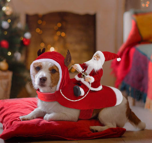 Idepet Funny Pet Dog Cat Christmas Costume, Santa Dogs Winter Hoodie Coat for Christmas Halloween Party