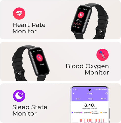 Fitness Tracker with 24/7 Heart Rate, Blood Oxygen, Sleep Monitor - 3ATM Waterproof Smart Watch/Activity Tracker, Black