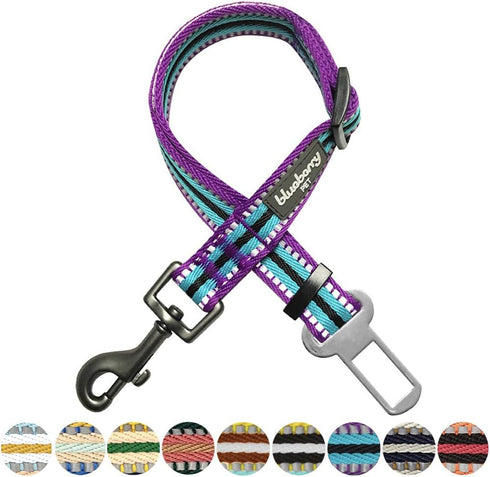 Blueberry Pet Dog Leash, 3M Reflective Adjustable Dog Seat Belt for Car, 1-Inch Width, Violet & River Blue