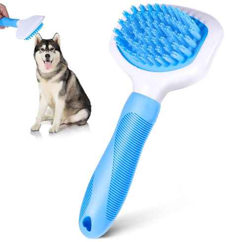 Dog Bath Brush with Soft Silicone Bristles, Rubber Scrubber for Grooming Short and Long Hair Pets (Blue)