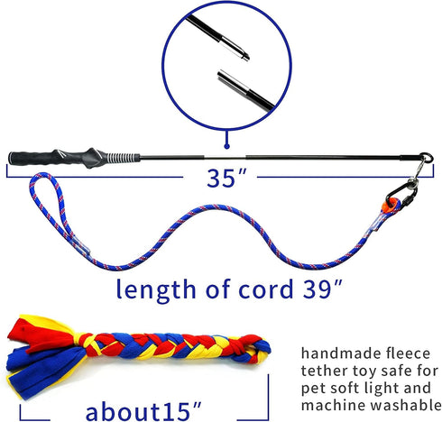Flirt Pole for Dogs, Interactive Lures Durability Rope, Chase and Tug of War Puppy Toy for Small Medium Dogs