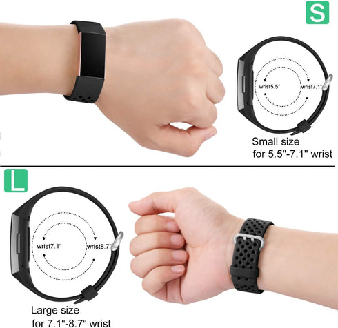 Wepro Bands Replacement for Fitbit Charge 3, Large Waterproof Breathable Sport Strap Accessories for Charge 3 SE, Black