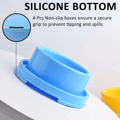 2pcs Colorful Plastic Round Dog Bowls, No Spill Water Food Feeder Dish for Cats and Puppies