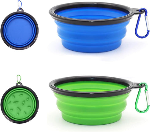 Portable Pet Travel Dog Bowls, 2 Pack Convenient Collapsible Bowls for Dogs and Cats with Carabiners