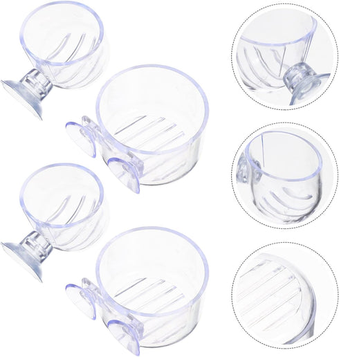 Mipcase 4Pcs Red Worm Feeder Dish with Suction Cup, Floating Fish Tank Feeding Bowl for Shrimp and Fish.