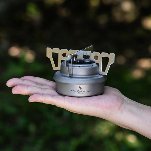 iBasingo Ti2001C Ultralight Titanium Camping Alcohol Stove 60ml Portable Mini Spirit Burner with Stand for Outdoor