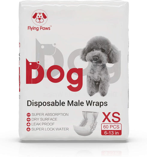 60 Male Dog Diapers - Absorbent Dog Wraps Belly Bands for Dogs with Leak Protection, Excitable Urination, Incontinence