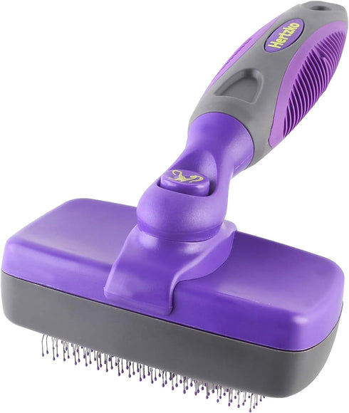 Hertzko Self-Cleaning Slicker Brush - Grooming Rake and Comb for Deshedding Long and Short-Haired Pets