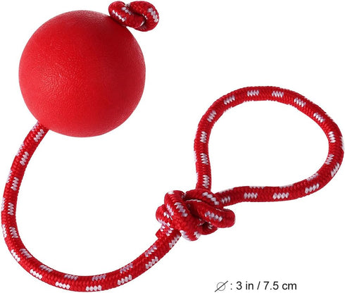 UEETEK Red Dog Training Ball on Rope: 2.95 Inch Diameter Rubber Toy for Puppy Fetch Catch Throw Training