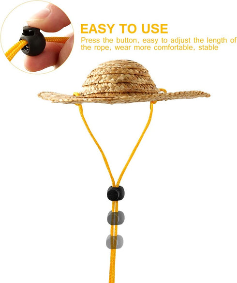 Popetpop Adjustable Pet Straw Hat, Sun Protection for Small Dogs and Cats, Garden Beach Cap (Khaki, Size S)