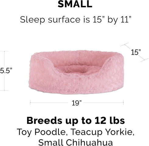 Furhaven Dog Bed for Small Dogs w/ Removable Washable Cover & Pillow Cushion Insert, For Dogs Up to 12 lbs - Ultra Plush Faux Fur Oval Lounger - Pink, Small
