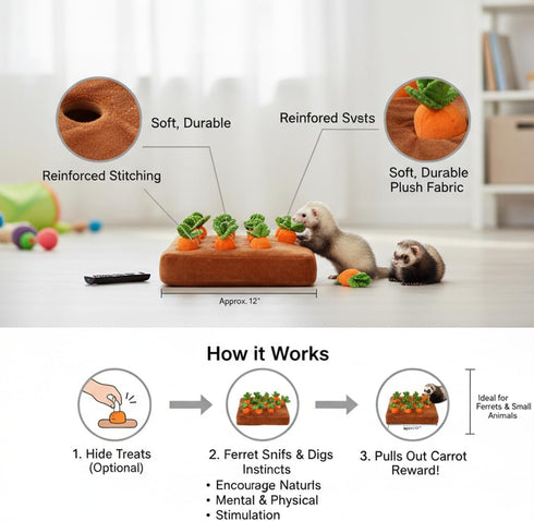 Chinchilla (12Carrot) Ferret Foraging Toys Novelty Carrot Snuffle Mat Interactive Pet Treat Enrichment Toys for Small