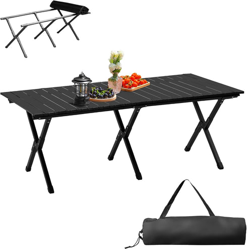 Guangshuohui Folding Camping Table Portable Picnic Table, Aluminum Collapsible Table,Lightweight Roll up Side