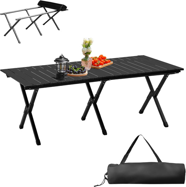 Guangshuohui Folding Camping Table Portable Picnic Table, Aluminum Collapsible Table,Lightweight Roll up Side