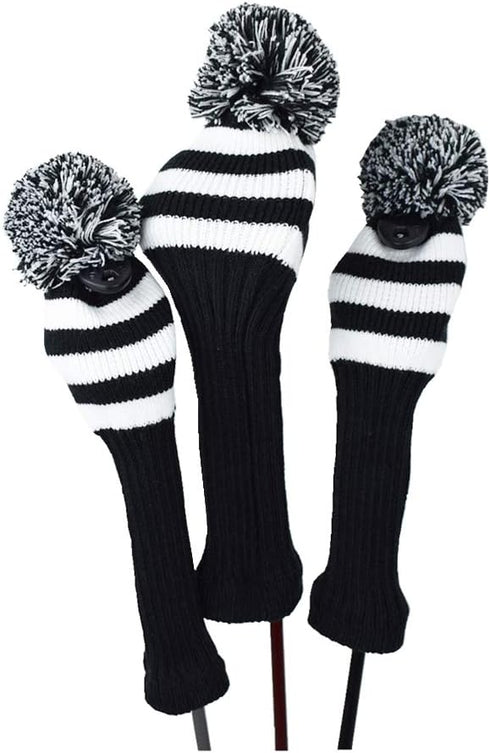 Stripes Knitted Golf Club Head Covers 3 Piece Set for 1, 3, 5 Drivers, Fits 460cc